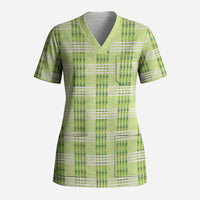Aloha Hawaii Pakalana Pikake Lei Scrub Top Palaka Inspired Hawaiian-plaid Pastel Green LT14 Adult Green - Polynesian Pride
