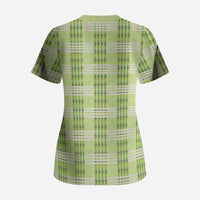 Aloha Hawaii Pakalana Pikake Lei Scrub Top Palaka Inspired Hawaiian-plaid Pastel Green LT14 - Polynesian Pride