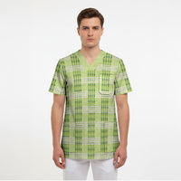 Aloha Hawaii Pakalana Pikake Lei Scrub Top Palaka Inspired Hawaiian-plaid Pastel Green LT14 - Polynesian Pride