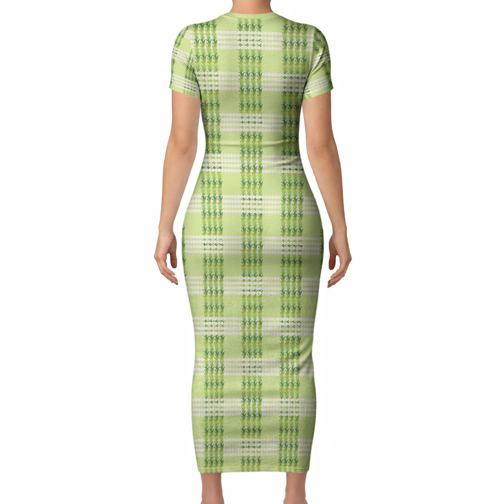 Aloha Hawaii Pakalana Pikake Lei Short Sleeve Bodycon Dress Palaka Inspired Hawaiian-plaid Pastel Green LT14 - Polynesian Pride