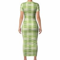 Aloha Hawaii Pakalana Pikake Lei Short Sleeve Bodycon Dress Palaka Inspired Hawaiian-plaid Pastel Green LT14 - Polynesian Pride