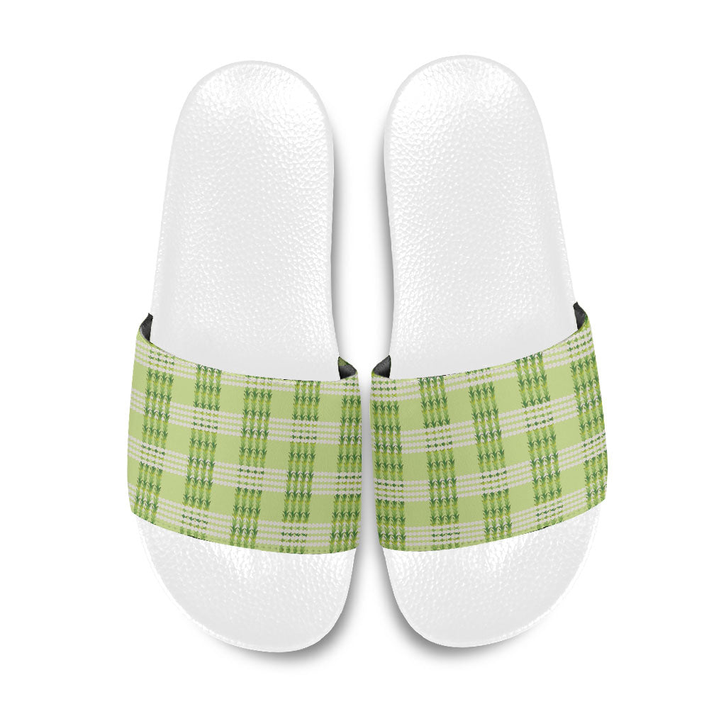 Aloha Hawaii Pakalana Pikake Lei Slide Sandals Palaka Inspired Hawaiian-plaid Pastel Green LT14 Green - Polynesian Pride