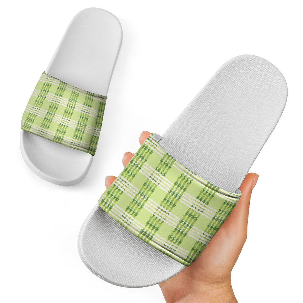 Aloha Hawaii Pakalana Pikake Lei Slide Sandals Palaka Inspired Hawaiian-plaid Pastel Green LT14 - Polynesian Pride