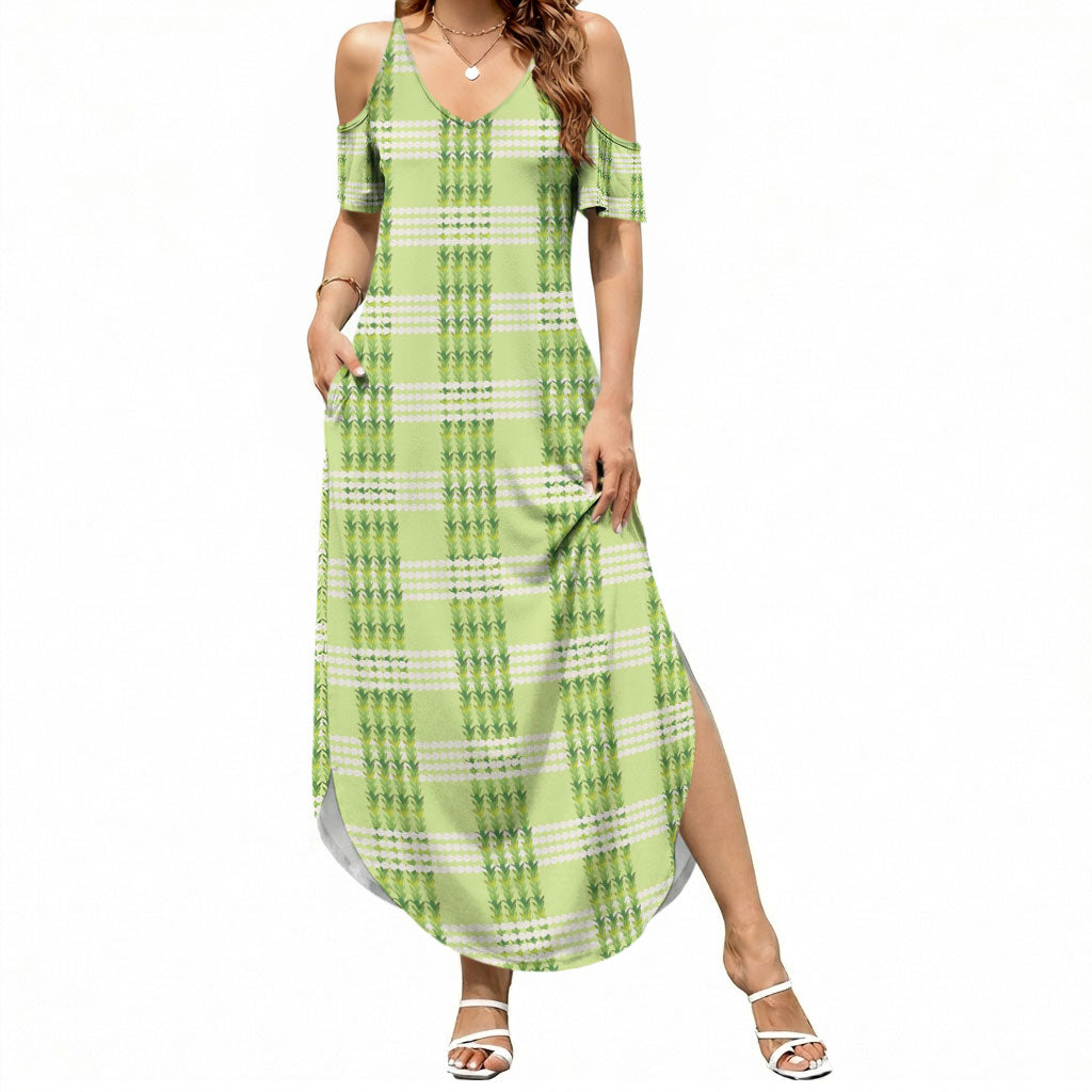 Aloha Hawaii Pakalana Pikake Lei Summer Maxi Dress Palaka Inspired Hawaiian-plaid Pastel Green LT14 Women Green - Polynesian Pride