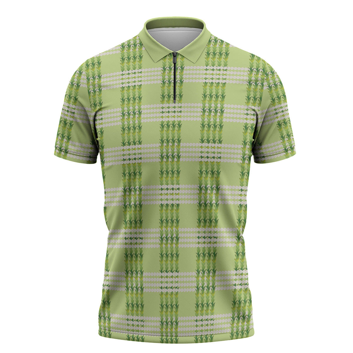 Aloha Hawaii Pakalana Pikake Lei Zipper Polo Shirt Palaka Inspired Hawaiian-plaid Pastel Green LT14 Green - Polynesian Pride