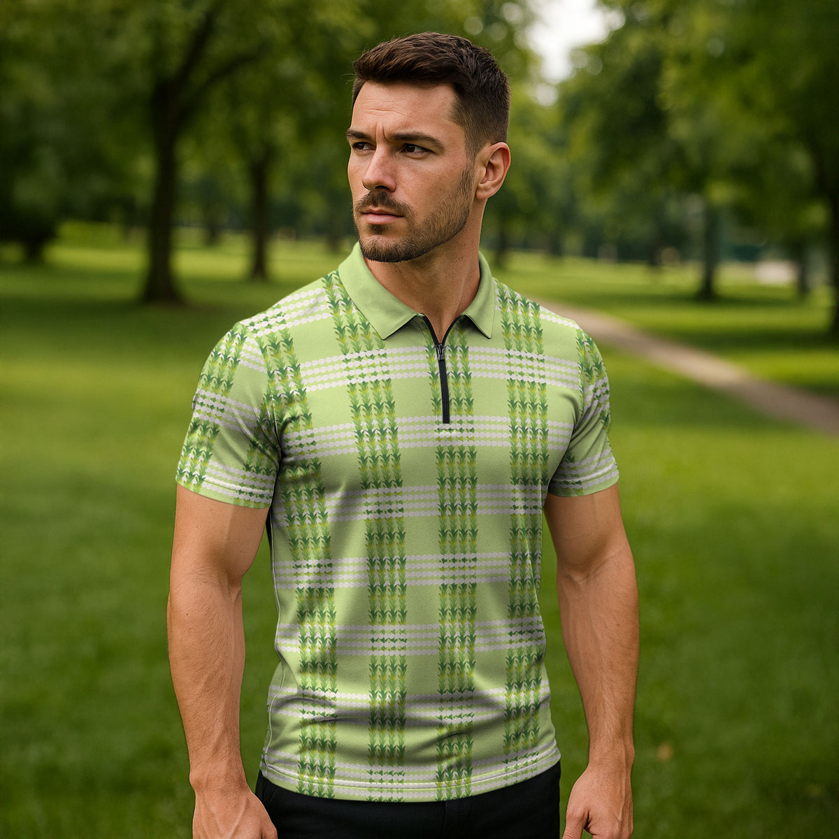 Aloha Hawaii Pakalana Pikake Lei Zipper Polo Shirt Palaka Inspired Hawaiian-plaid Pastel Green LT14 - Polynesian Pride