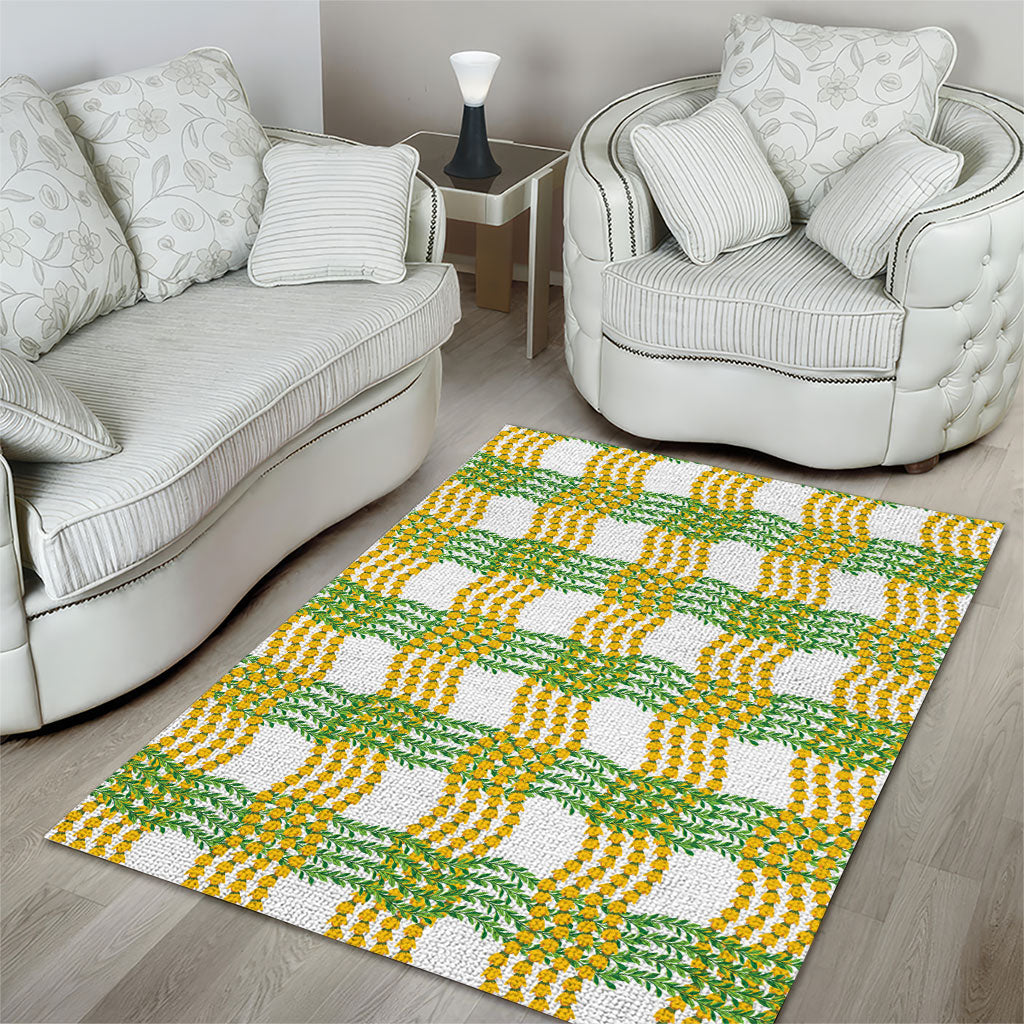 Aloha Hawaii Ilima Maile Lei Area Rug Palaka Inspired Hawaiian-plaid White