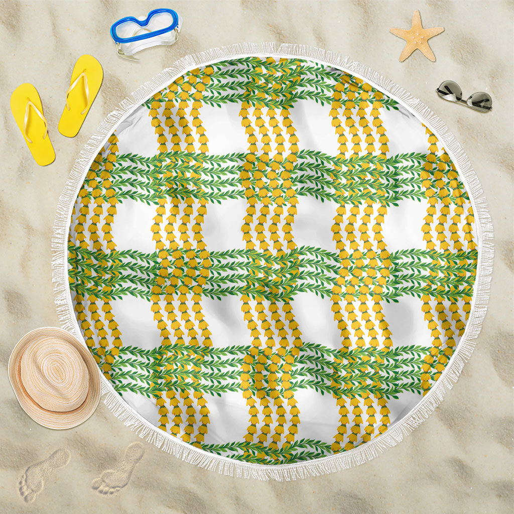 Aloha Hawaii Ilima Maile Lei Beach Blanket Palaka Inspired Hawaiian-plaid White LT14 One Size 150cm White - Polynesian Pride
