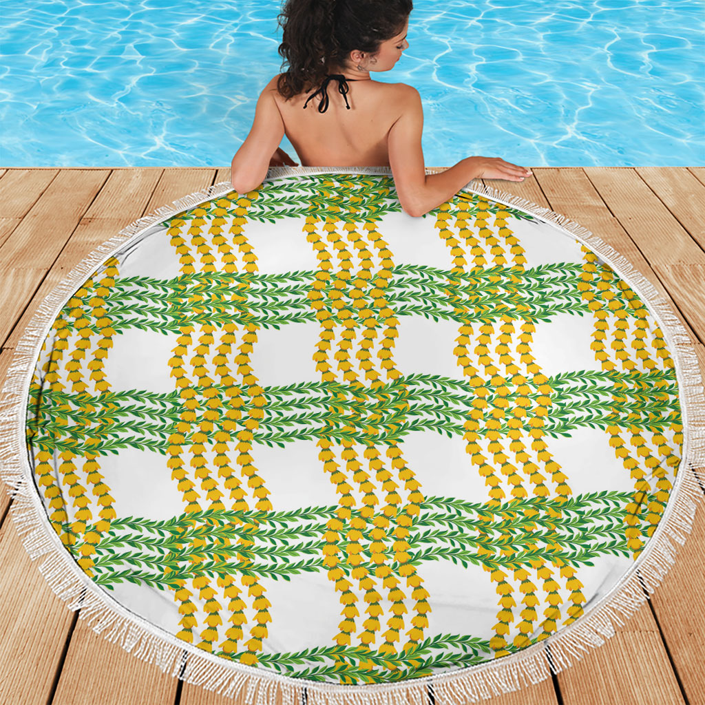 Aloha Hawaii Ilima Maile Lei Beach Blanket Palaka Inspired Hawaiian-plaid White LT14 - Polynesian Pride