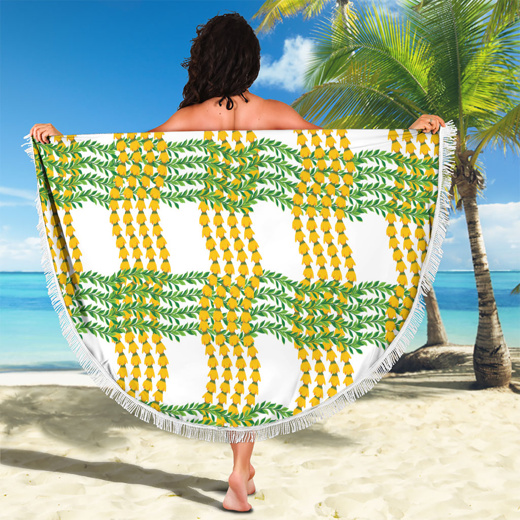 Aloha Hawaii Ilima Maile Lei Beach Blanket Palaka Inspired Hawaiian-plaid White LT14 - Polynesian Pride