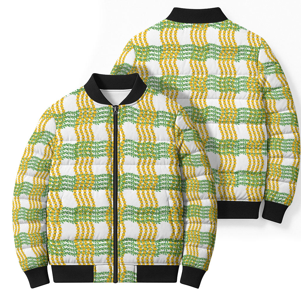 Aloha Hawaii Ilima Maile Lei Bomber Puffer Jacket Palaka Inspired Hawaiian-plaid White LT14 - Polynesian Pride