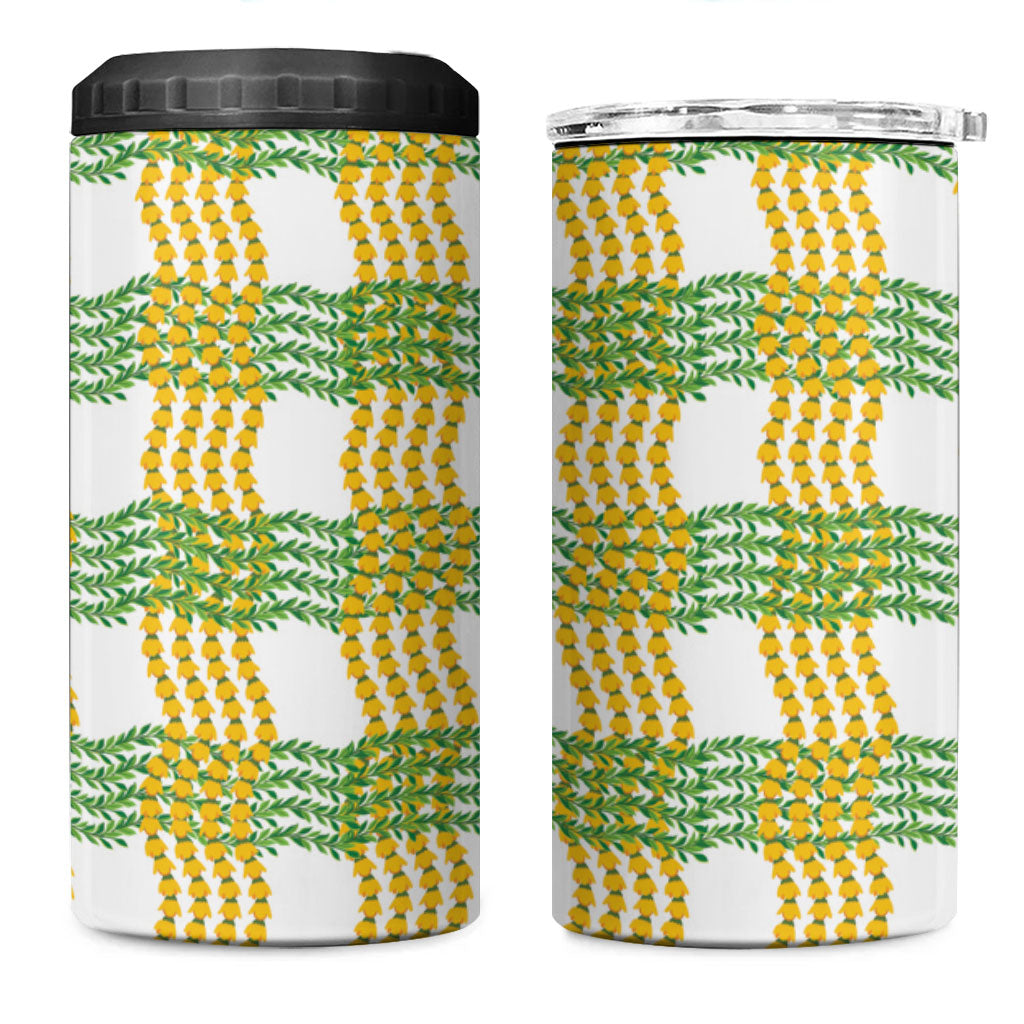 Aloha Hawaii Ilima Maile Lei 4 in 1 Can Cooler Tumbler Palaka Inspired Hawaiian-plaid White LT14 One Size: 16 oz White - Polynesian Pride