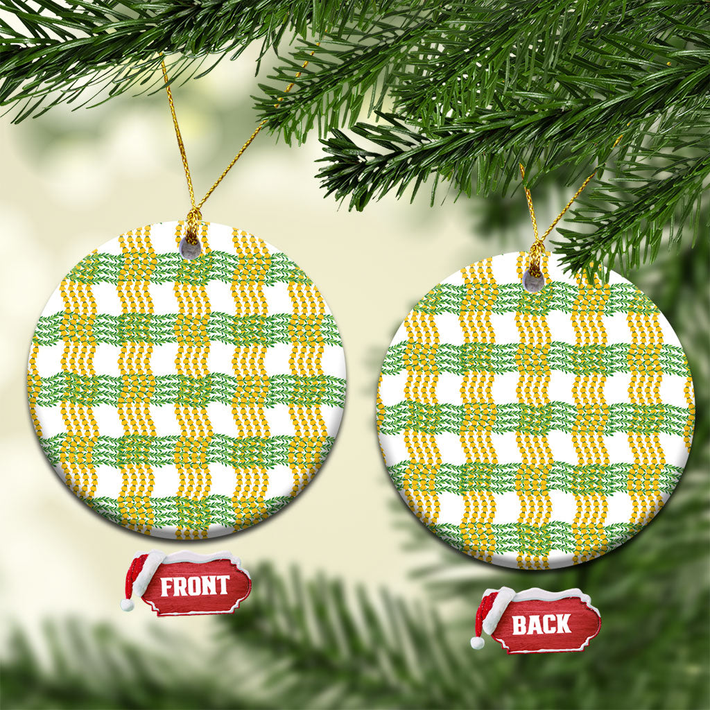 Aloha Hawaii Ilima Maile Lei Ceramic Ornament Palaka Inspired Hawaiian-plaid White LT14 Circle White - Polynesian Pride