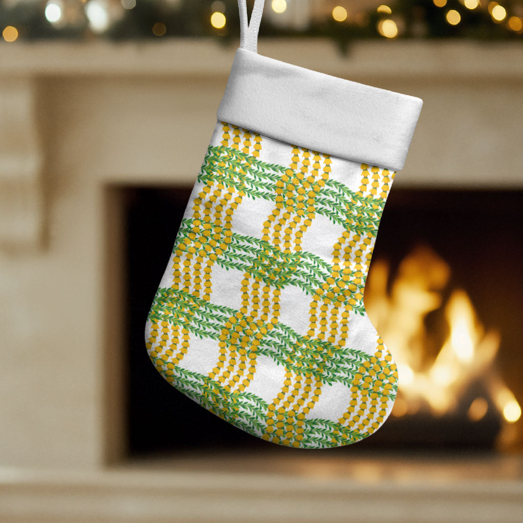 Aloha Hawaii Ilima Maile Lei Christmas Stocking Palaka Inspired Hawaiian-plaid White LT14 Set of 2 White - Polynesian Pride