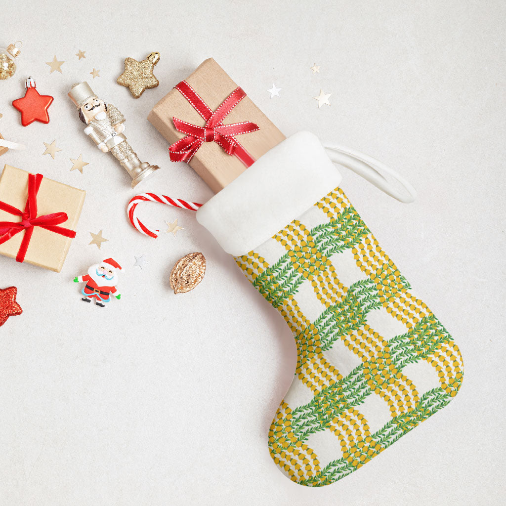 Aloha Hawaii Ilima Maile Lei Christmas Stocking Palaka Inspired Hawaiian-plaid White LT14 - Polynesian Pride