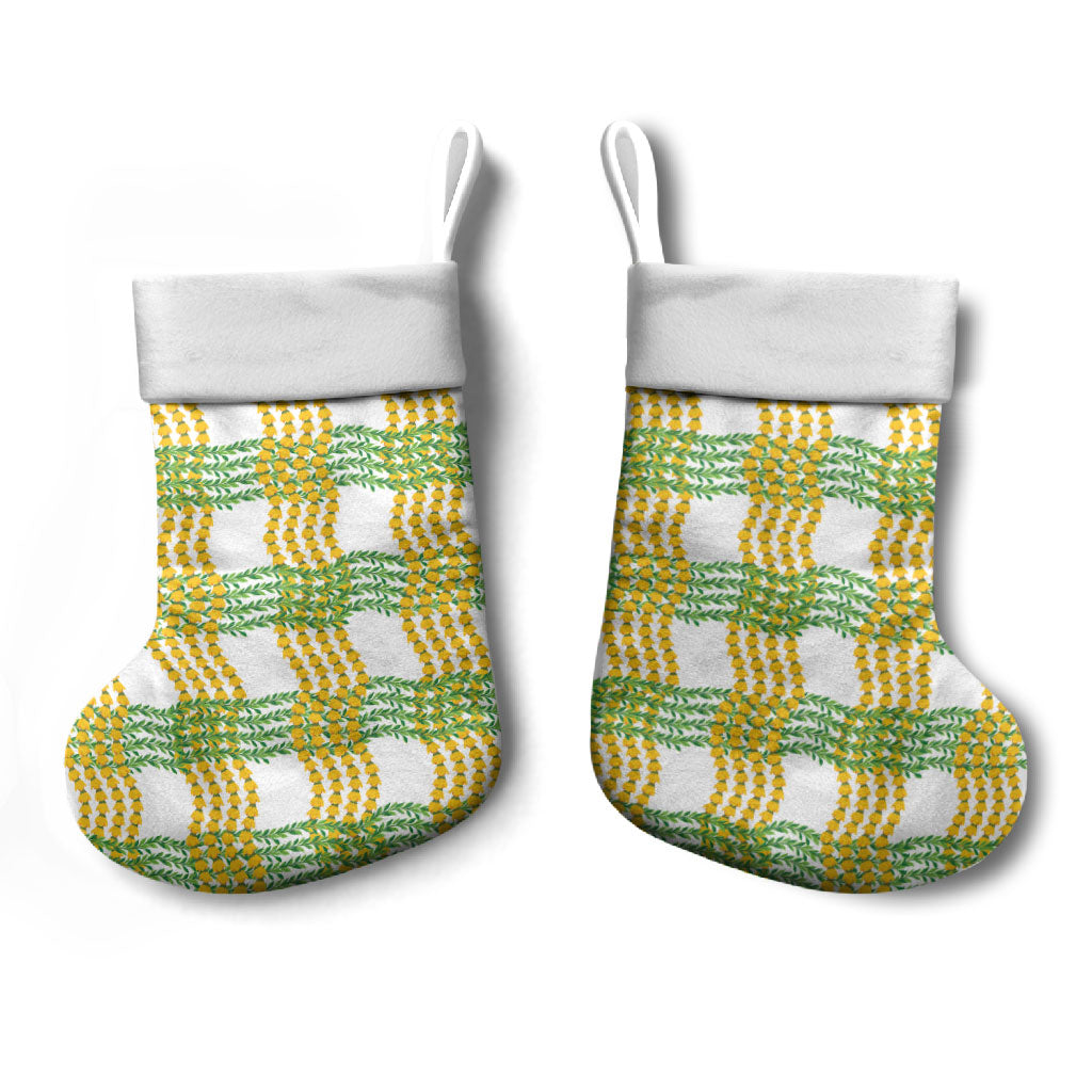 Aloha Hawaii Ilima Maile Lei Christmas Stocking Palaka Inspired Hawaiian-plaid White LT14 - Polynesian Pride