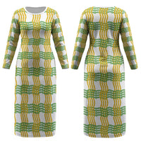 Aloha Hawaii Ilima Maile Lei Couples Matching Long Sleeve Bodycon Dress and Hawaiian Shirt Palaka Inspired Hawaiian-plaid White LT14 - Polynesian Pride