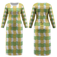 Aloha Hawaii Ilima Maile Lei Couples Matching Long Sleeve Bodycon Dress and Long Sleeve Button Shirt Palaka Inspired Hawaiian-plaid White LT14 - Polynesian Pride