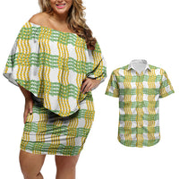 Aloha Hawaii Ilima Maile Lei Couples Matching Off Shoulder Short Dress and Hawaiian Shirt Palaka Inspired Hawaiian-plaid White LT14 White - Polynesian Pride