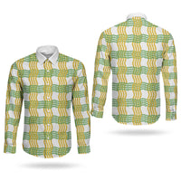 Aloha Hawaii Ilima Maile Lei Couples Matching Off The Shoulder Long Sleeve Dress and Long Sleeve Button Shirt Palaka Inspired Hawaiian-plaid White LT14 - Polynesian Pride