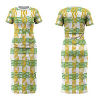 Aloha Hawaii Ilima Maile Lei Couples Matching Short Sleeve Bodycon Dress and Long Sleeve Button Shirt Palaka Inspired Hawaiian-plaid White LT14 - Polynesian Pride