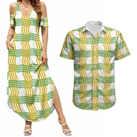 Aloha Hawaii Ilima Maile Lei Couples Matching Summer Maxi Dress and Hawaiian Shirt Palaka Inspired Hawaiian-plaid White LT14 White - Polynesian Pride