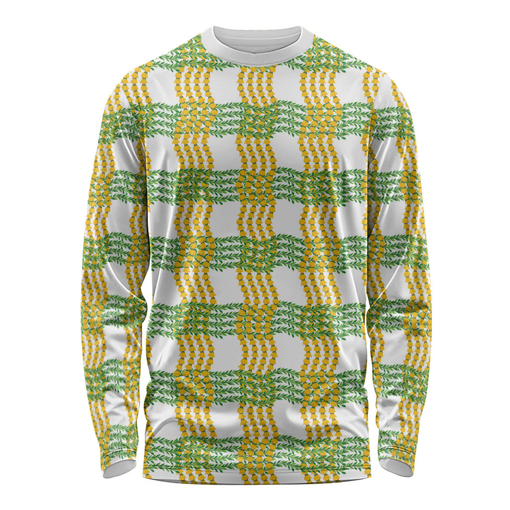 Aloha Hawaii Ilima Maile Lei Long Sleeve Shirt Palaka Inspired Hawaiian-plaid White