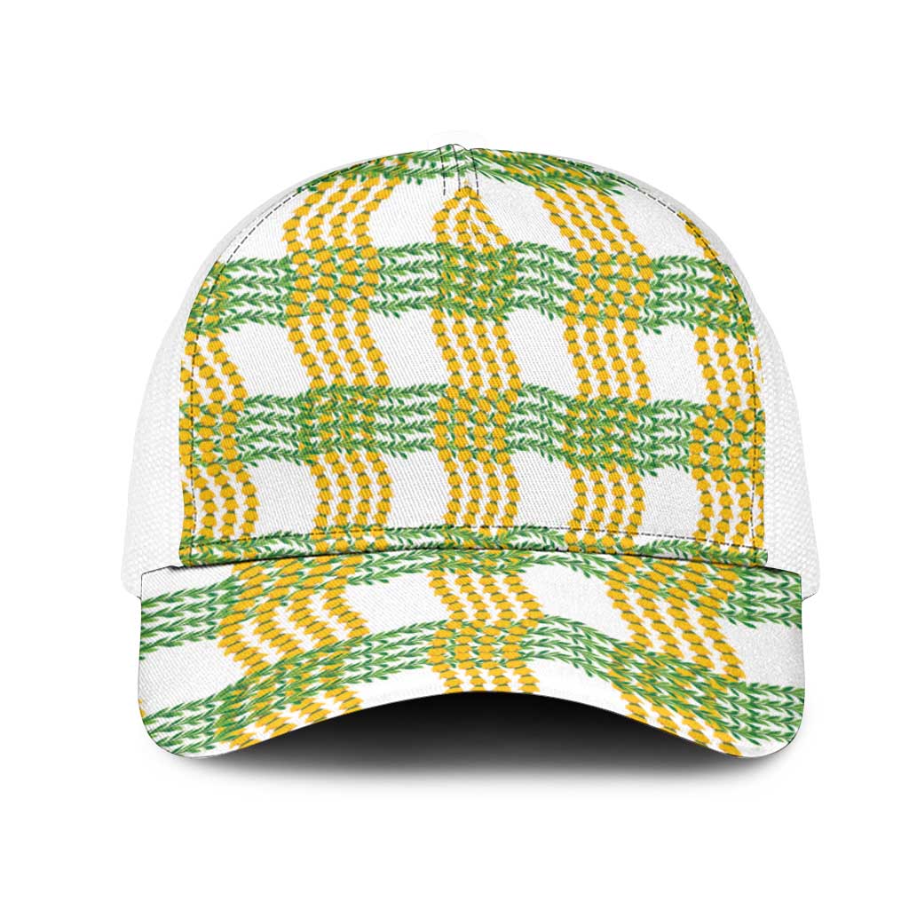 Aloha Hawaii Ilima Maile Lei Mesh Trucker Cap Palaka Inspired Hawaiian-plaid White LT14 One Size White White - Polynesian Pride
