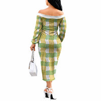 Aloha Hawaii Ilima Maile Lei Off The Shoulder Long Sleeve Dress Palaka Inspired Hawaiian-plaid White LT14 - Polynesian Pride