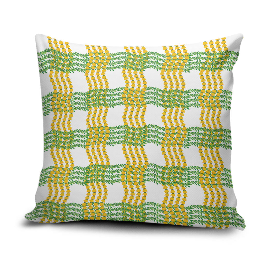 Aloha Hawaii Ilima Maile Lei Pillow Cover Palaka Inspired Hawaiian-plaid White LT14 White - Polynesian Pride