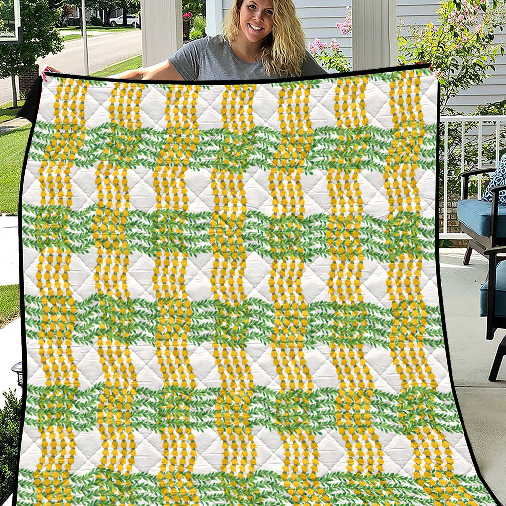 Aloha Hawaii Ilima Maile Lei Quilt Palaka Inspired Hawaiian-plaid White LT14 White - Polynesian Pride