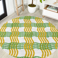 Aloha Hawaii Ilima Maile Lei Round Carpet Palaka Inspired Hawaiian-plaid White LT14 White - Polynesian Pride