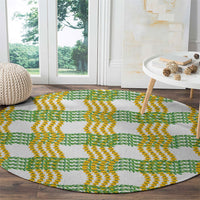 Aloha Hawaii Ilima Maile Lei Round Carpet Palaka Inspired Hawaiian-plaid White LT14 - Polynesian Pride