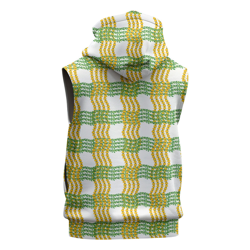 Aloha Hawaii Ilima Maile Lei Sleeveless Zip Hoodie Palaka Inspired Hawaiian-plaid White LT14 - Polynesian Pride