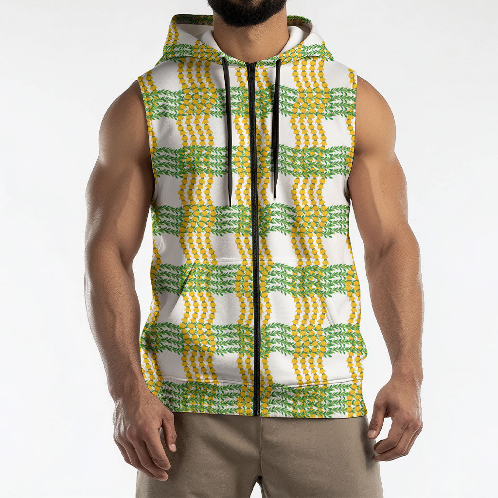 Aloha Hawaii Ilima Maile Lei Sleeveless Zip Hoodie Palaka Inspired Hawaiian-plaid White LT14 - Polynesian Pride