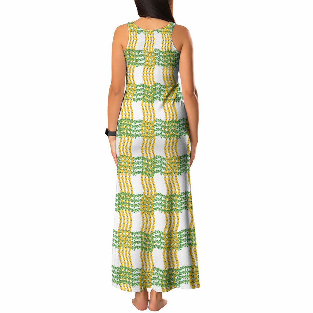 Aloha Hawaii Ilima Maile Lei Tank Maxi Dress Palaka Inspired Hawaiian-plaid White LT14 - Polynesian Pride