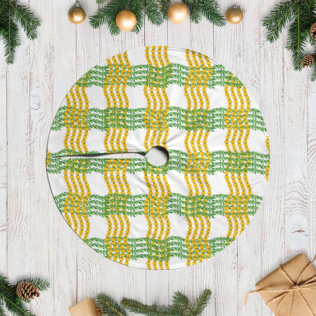 Aloha Hawaii Ilima Maile Lei Tree Skirt Palaka Inspired Hawaiian-plaid White LT14 Casual White - Polynesian Pride