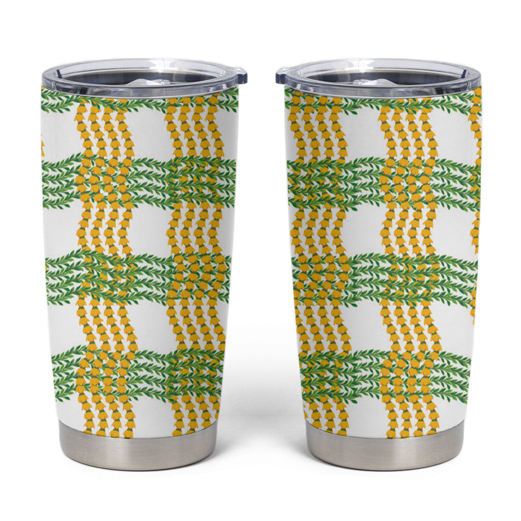 Aloha Hawaii Ilima Maile Lei Tumbler Cup Palaka Inspired Hawaiian-plaid White LT14 White - Polynesian Pride