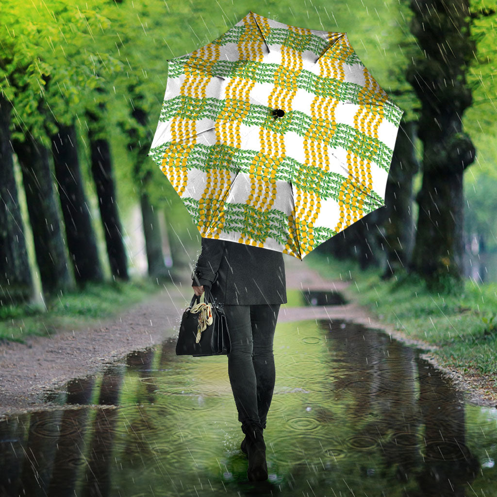 Aloha Hawaii Ilima Maile Lei Umbrella Palaka Inspired Hawaiian-plaid White