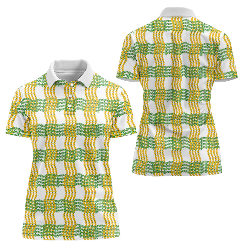 Aloha Hawaii Ilima Maile Lei Women Polo Shirt Palaka Inspired Hawaiian-plaid White LT14 - Polynesian Pride