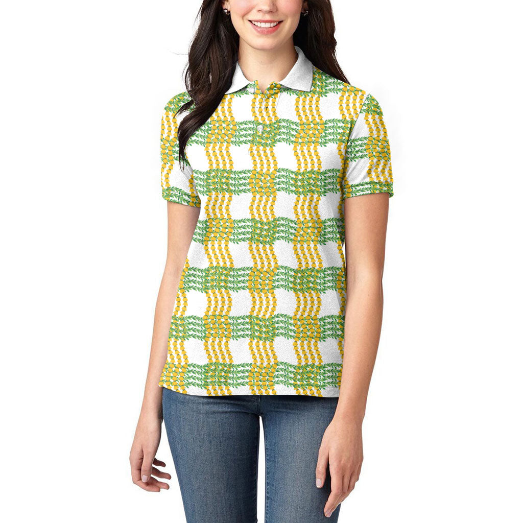Aloha Hawaii Ilima Maile Lei Women Polo Shirt Palaka Inspired Hawaiian-plaid White LT14 - Polynesian Pride