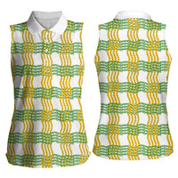 Aloha Hawaii Ilima Maile Lei Women Sleeveless Polo Shirt Palaka Inspired Hawaiian-plaid White LT14 - Polynesian Pride