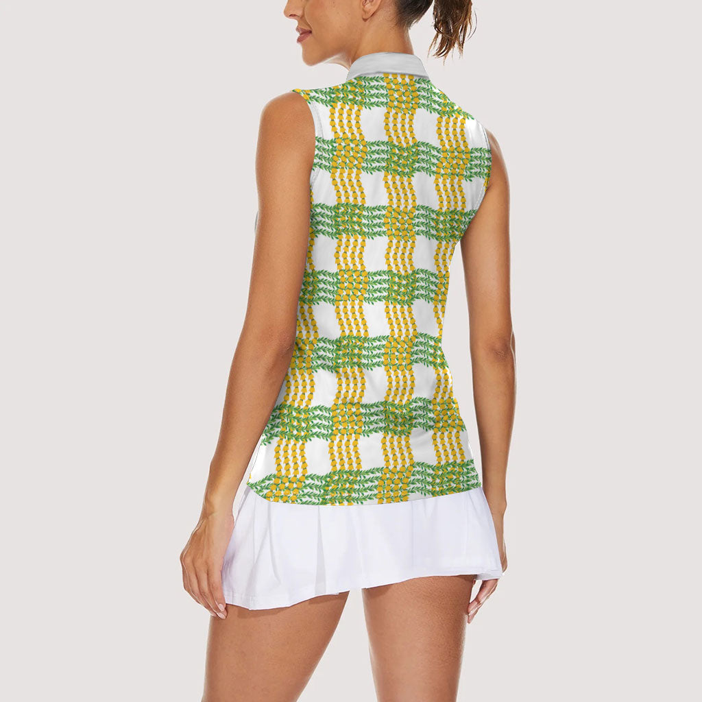 Aloha Hawaii Ilima Maile Lei Women Sleeveless Polo Shirt Palaka Inspired Hawaiian-plaid White LT14 - Polynesian Pride