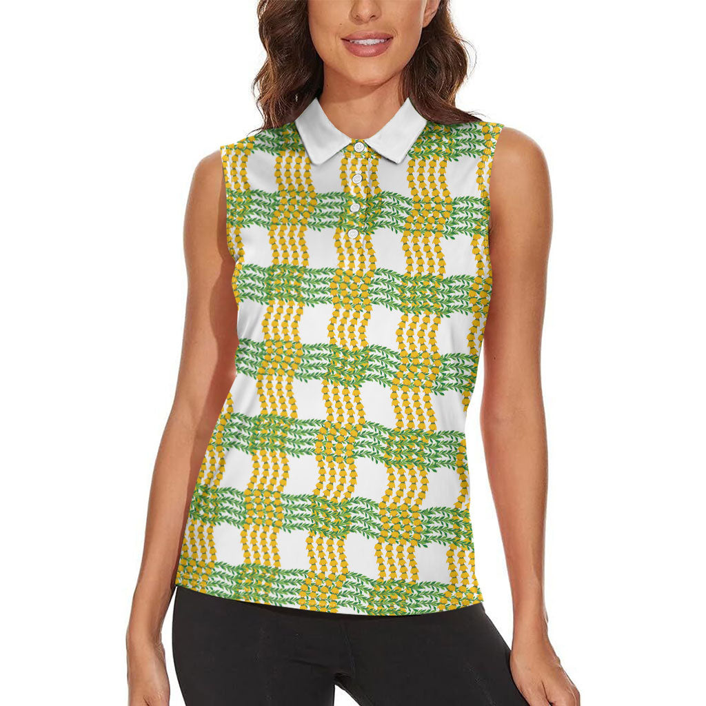 Aloha Hawaii Ilima Maile Lei Women Sleeveless Polo Shirt Palaka Inspired Hawaiian-plaid White LT14 - Polynesian Pride