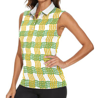Aloha Hawaii Ilima Maile Lei Women Sleeveless Polo Shirt Palaka Inspired Hawaiian-plaid White LT14 - Polynesian Pride