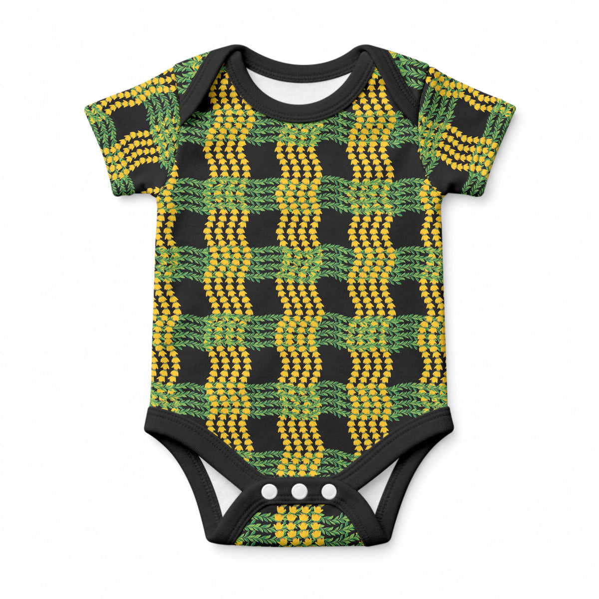 Aloha Hawaii Ilima Maile Lei Baby Onesie Palaka Inspired Hawaiian-plaid Black LT14 Black - Polynesian Pride