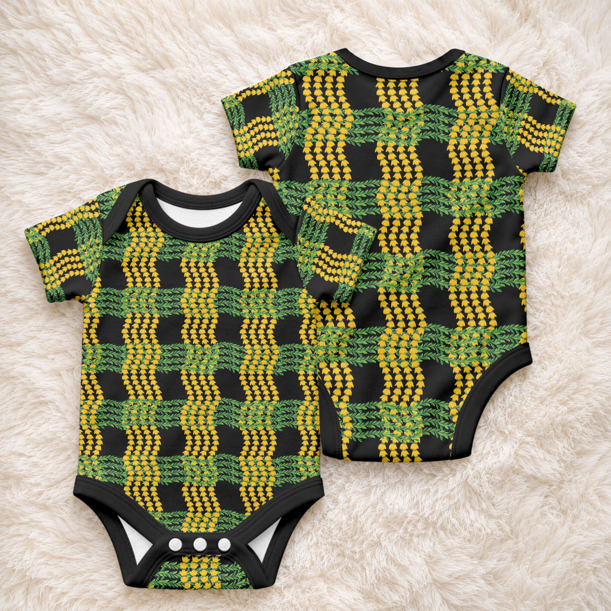 Aloha Hawaii Ilima Maile Lei Baby Onesie Palaka Inspired Hawaiian-plaid Black LT14 - Polynesian Pride