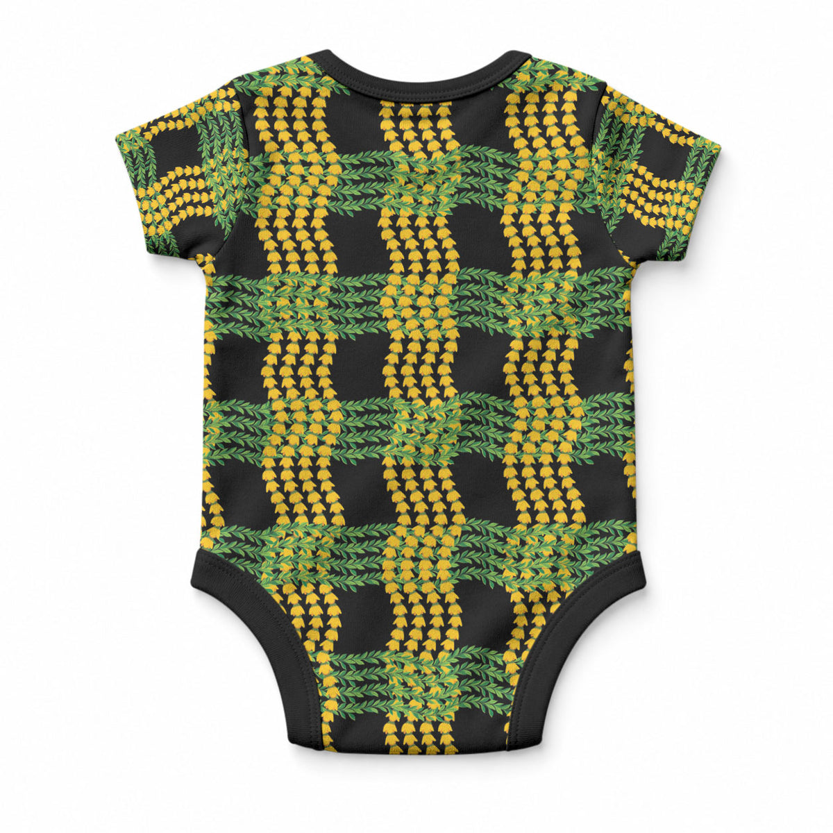 Aloha Hawaii Ilima Maile Lei Baby Onesie Palaka Inspired Hawaiian-plaid Black LT14 - Polynesian Pride