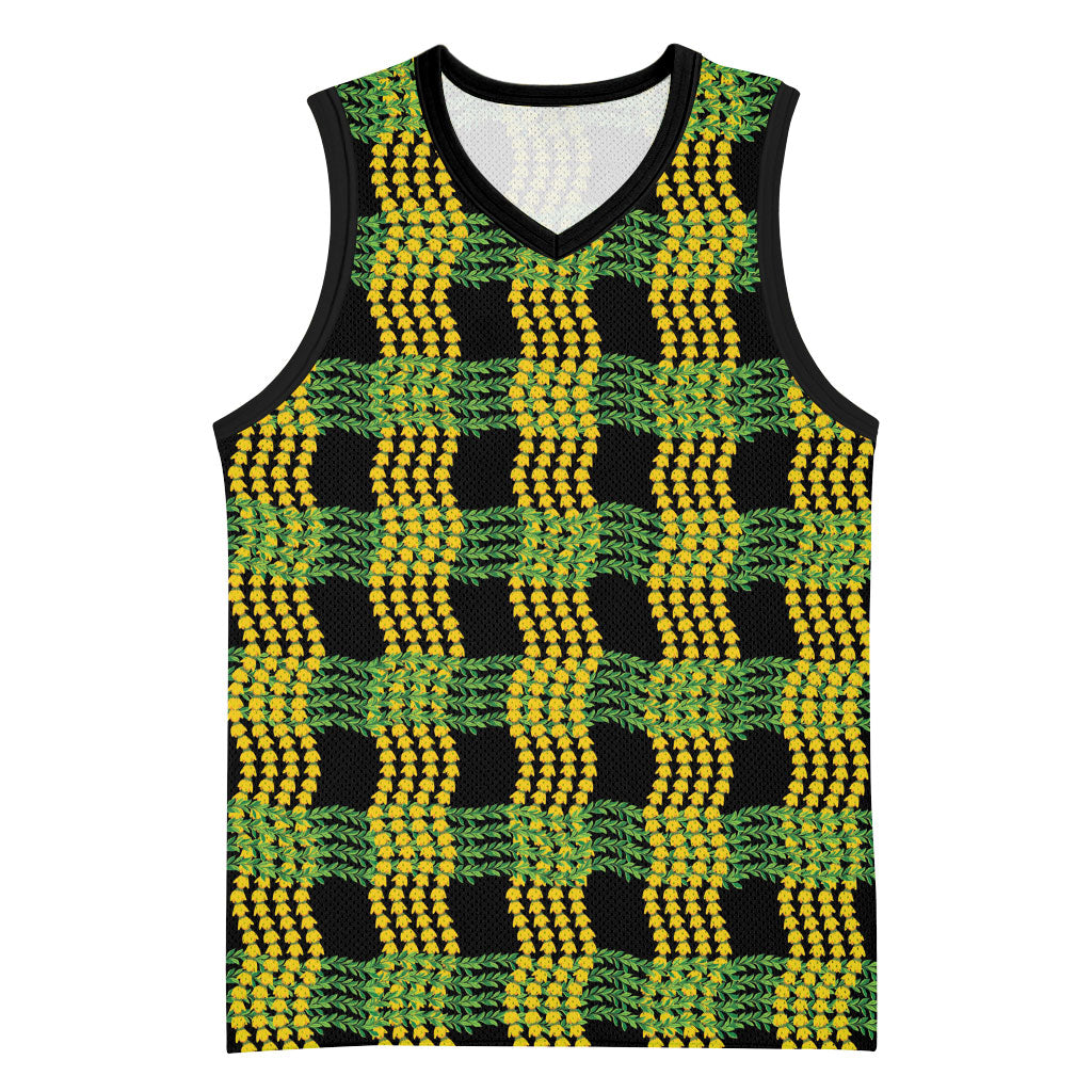 Aloha Hawaii Ilima Maile Lei Basketball Jersey Palaka Inspired Hawaiian-plaid Black LT14 Unisex Black - Polynesian Pride