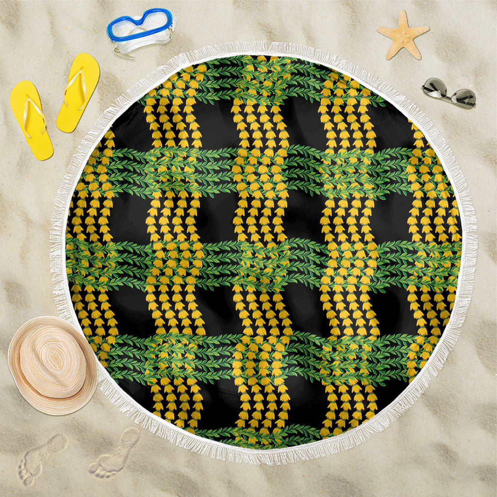 Aloha Hawaii Ilima Maile Lei Beach Blanket Palaka Inspired Hawaiian-plaid Black LT14 One Size 150cm Black - Polynesian Pride